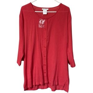 Ulla Popken 3/4 Sleeve Tunic Top Gauze Crinkled Cotton Lagenlook Women’s 16/18